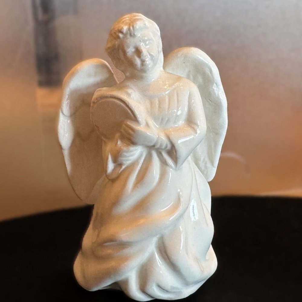 Vintage White OCI Omnibus Angels with Instruments Christmas Set of 2 Lovely!